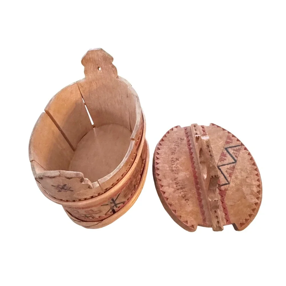 Vintage Hand Carved‎ Wooden Tine Box Folk Art Norwegian Style Painted Small